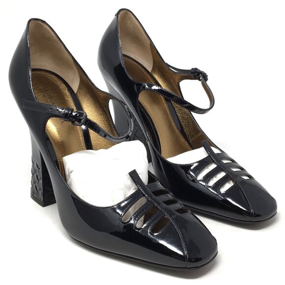 Bottega Veneta Women's Sz 39.5/9. 5 Black Patent Leather Cut Out Mary Jane Heels - Picture 2 of 8